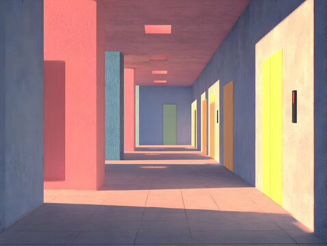 Pastel Corridor 3D Illustration