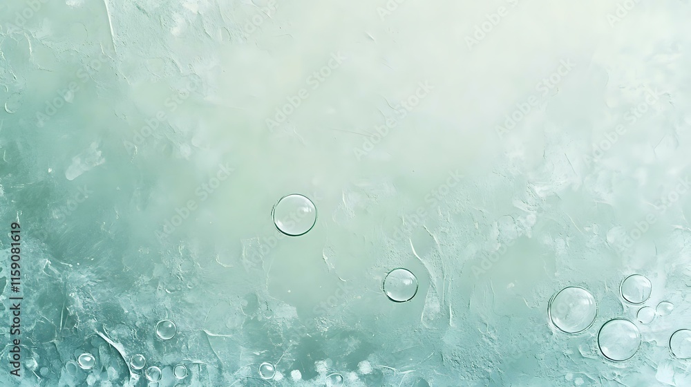 Poster abstract background in soft mint green with radiant textures and floating bubbles creating a fresh a
