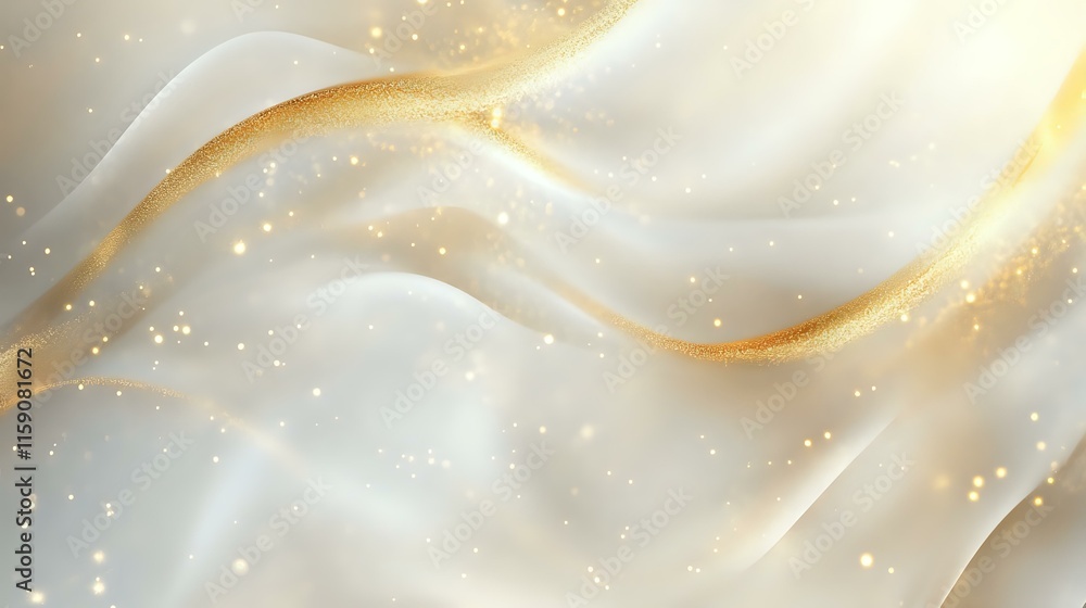 Poster abstract background in soft ivory with golden streaks and scattered glowing light effects creating a