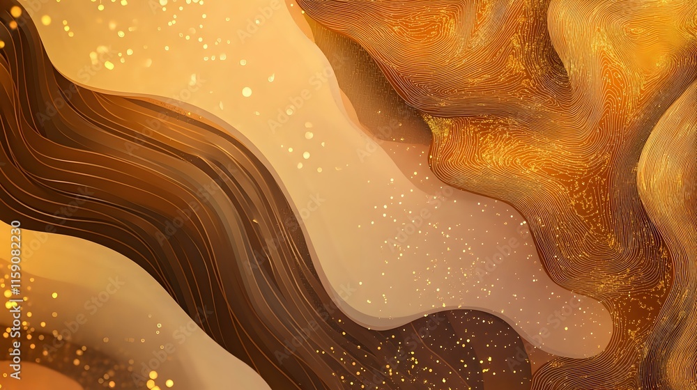 Poster abstract background in warm amber tones with fluid patterns and glowing sparkles creating a nostalgi
