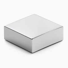 Shiny metal cube resting on white background