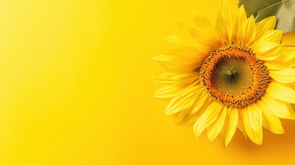 Fototapeta premium A bright lemon yellow sunflower against a sunny yellow backdrop, close-up shot, Minimalist style