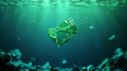 Fototapeta premium Stunning Underwater Photo: Degraded Plastic Slowly Sinks, Ocean Pollution Depicted. AI Generated