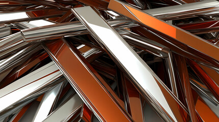 Abstract 3D Chrome and Copper Bars