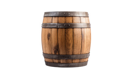 a wooden barrel with metal rings