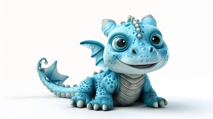 Naklejka premium Cute and Playful Blue Baby Dragon with Big Eyes and Friendly Smile