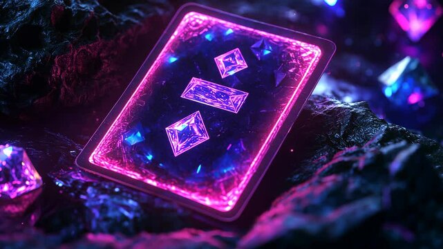 A playing card, featuring an abstract glowing diamond symbol and a cosmic background.