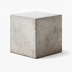 Concrete cube standing on white background representing stability and strength