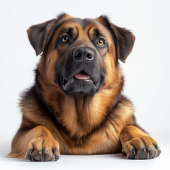 Obraz premium German shepherd dog lying down and looking up with hope