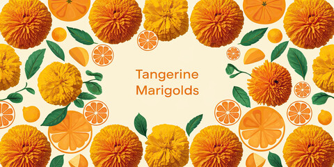 Vibrant Tangerine Marigolds Citrus Fruit Design
