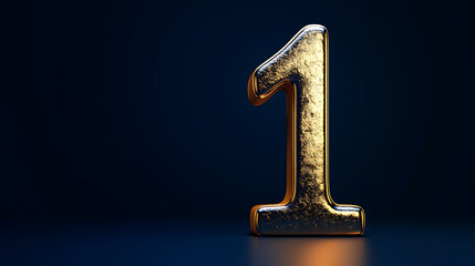 numeral 1 with a glossy metallic gold texture, floating against a gradient background of deep navy blue and black