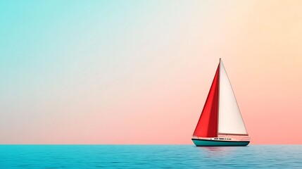 Fototapeta premium Serene Sailboat Gliding Gracefully Across Calm Ocean Waters at Sunset: Wide Shot Photo. AI Generated