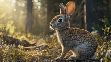 Fototapeta premium Sunrise forest bunny.