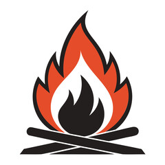 Campfire icon or bonfire vector silhouette, fire vector on transparent background