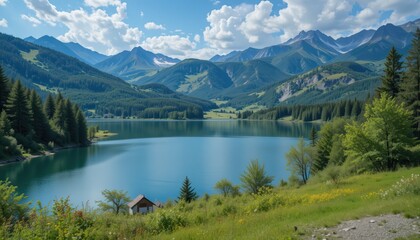 Fototapeta premium View of nature landscape with lake