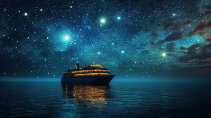 Obraz premium Cruise ship at night under a starry sky. (3)