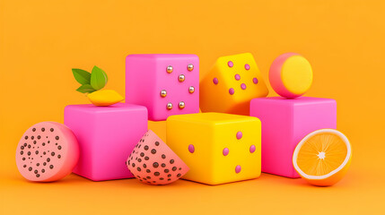Vibrant 3D Fruit Dice Illustration