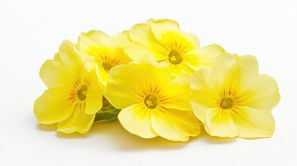 Obraz premium A close-up of a cluster of yellow primrose flowers with delicate veins, isolated white background, modern art style