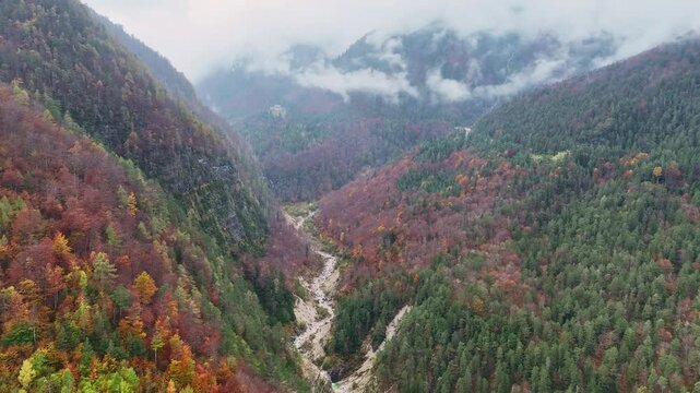 Amazing autumn view of the picturesque slopes in Logar Valley (Logarska Dolina), Slovenia