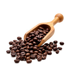 Obraz premium coffee beans in wooden scoop isolated on transparent background