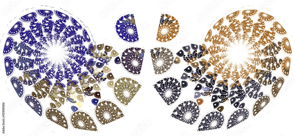 Poster symmetrical elegant pattern twists in a spiral on a white background. graphic design elements. 3d re