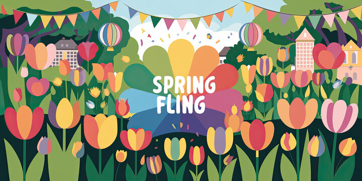 Spring Fling Colorful Tulips Festive Garden Party