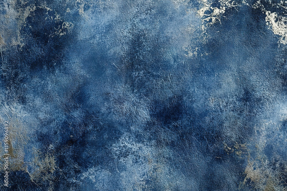 Poster rich blue tones merge with textured patterns, creating captivati