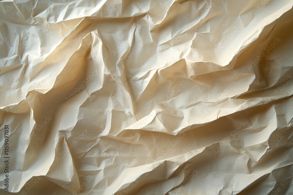Poster crumpled paper texture showcases intricate folds and subtle shad