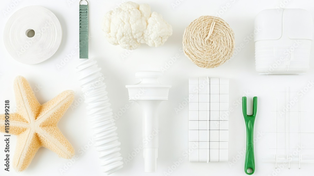 Poster a collection of various white and cream objects arranged neatly, showcasing a mix of textures and sh