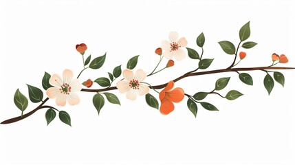 Elegant Floral Branch with Flat Vector Design for Creative Projects