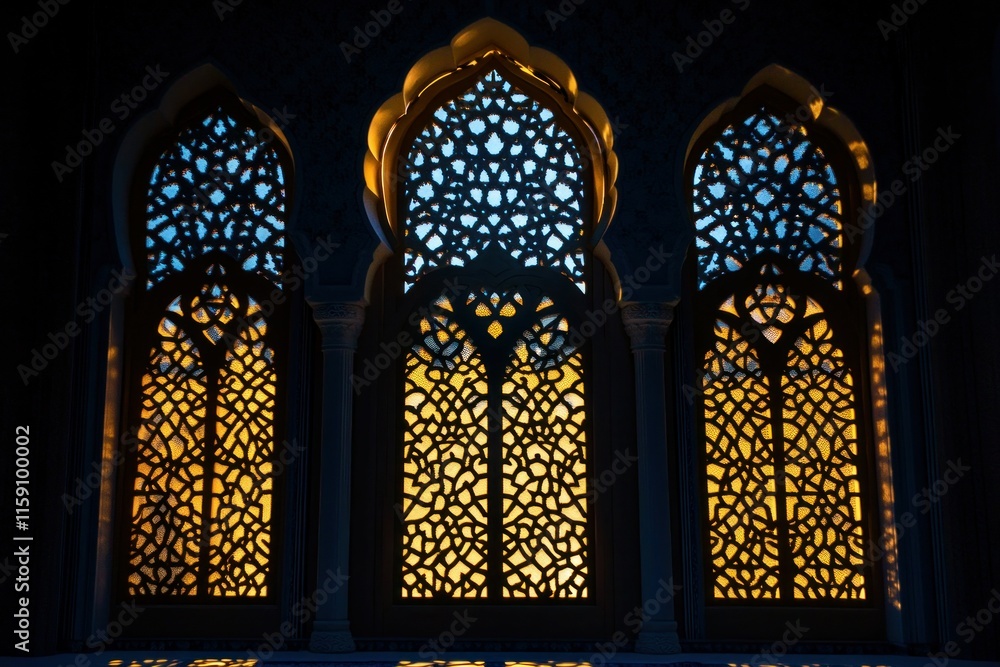 Poster intricate window designs with beautiful light patterns