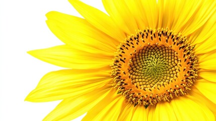 A close-up of vibrant yellow sunflower petals with their bold hues and circular formation, isolated white background, minimalist art style