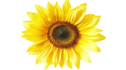 Fototapeta premium A close-up of vibrant yellow sunflower petals with their bold hues and circular formation, isolated white background, minimalist art style
