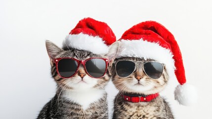 Festive Cats in Sunglasses with Santa Hats