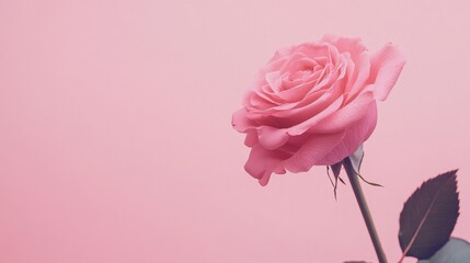 A deep pink rose against a soft rose quartz background, close-up shot, Minimalist style