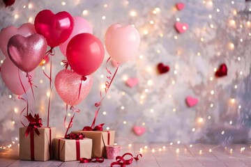 Heart balloons and gifts celebration
