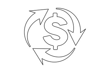 Dollar continuous single line art and isolated outline vector illustration
