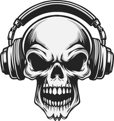 Skull with retro style headphone