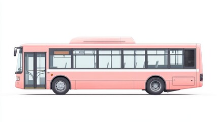 Side View of a Modern Pink City Bus Isolated on White Background for Urban Transportation and Public Transit Concepts
