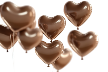 Brown heart-shaped balloons floating against invisible background