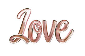 Pink metallic "Love" lettering on transparent background