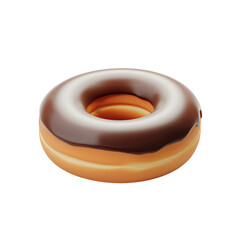 A 3D render of a cartoon-style donut. The donut is sitting on transparent background 