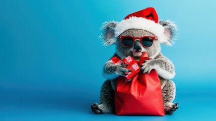 Festive Koala Bear with Christmas Gift