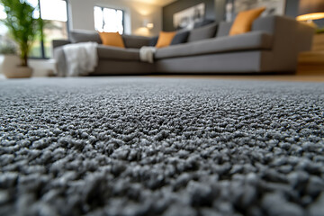 A professional cleaner using a modern steam cleaning machine on a gray carpet in a stylish home, showcasing expertise and efficiency
