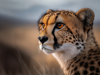 A cheetah is staring at the camera with its mouth open. The cheetah is in a field with tall grass