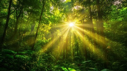 Fototapeta premium Warm Light Filtering Through Jungle Trees