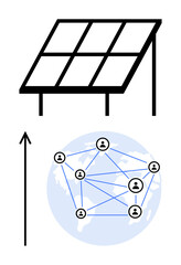 Solar panel and interconnected global network emphasize sustainability, innovation, collaboration, and progress. Ideal for renewable energy initiatives, technology integration, global communication