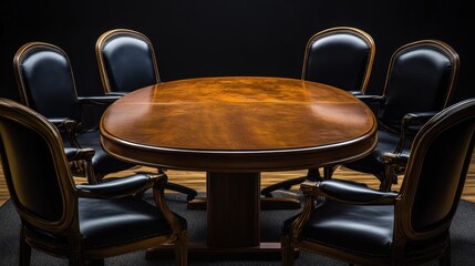 Elegant Round Conference Table with Black Leather Chairs