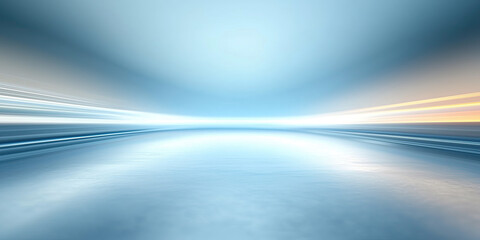 Futuristic abstract motion blur with blue color, glow warm light ray in perspective view. Soft smooth shape line, fade of color gradient. Empty space suit for modern future technology background.
