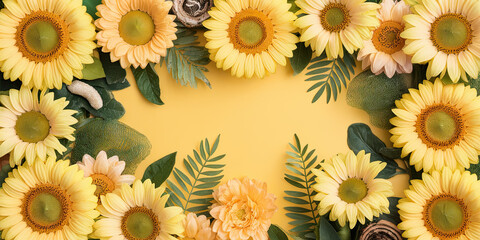 Sunny Yellow Sunflower Floral Frame Summer Background